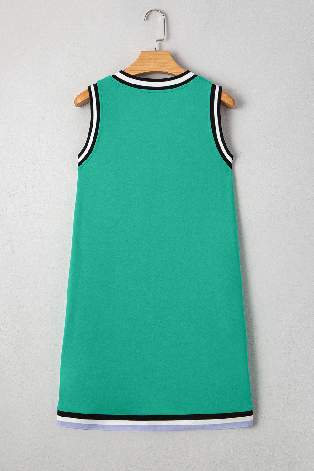 Mint Green Varsity Contrast Striped V Neck Long Sleeve T Shirt Dress with Pockets