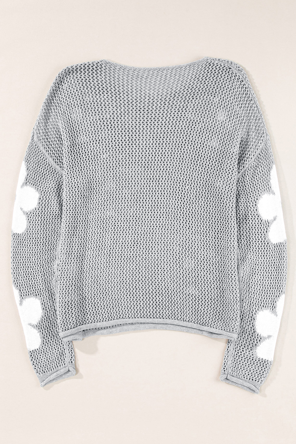 Light Pink Big Flower Hollowed Knit Drop Shoulder Sweater