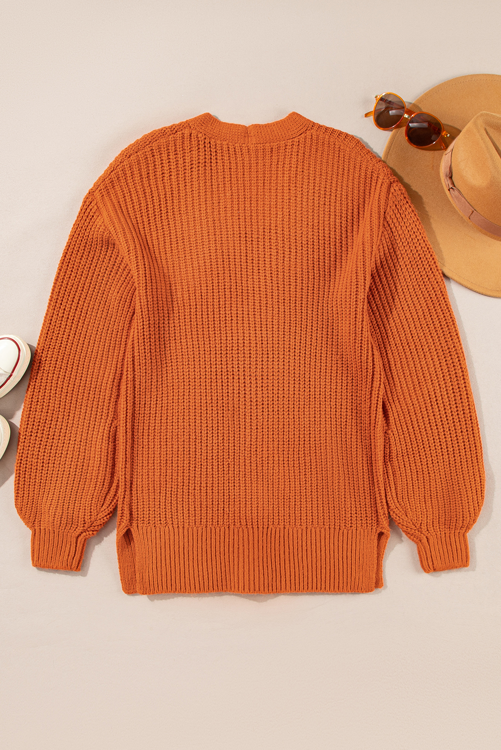 Gold Flame Button Front V Neck Chunky Cardigan Sweater