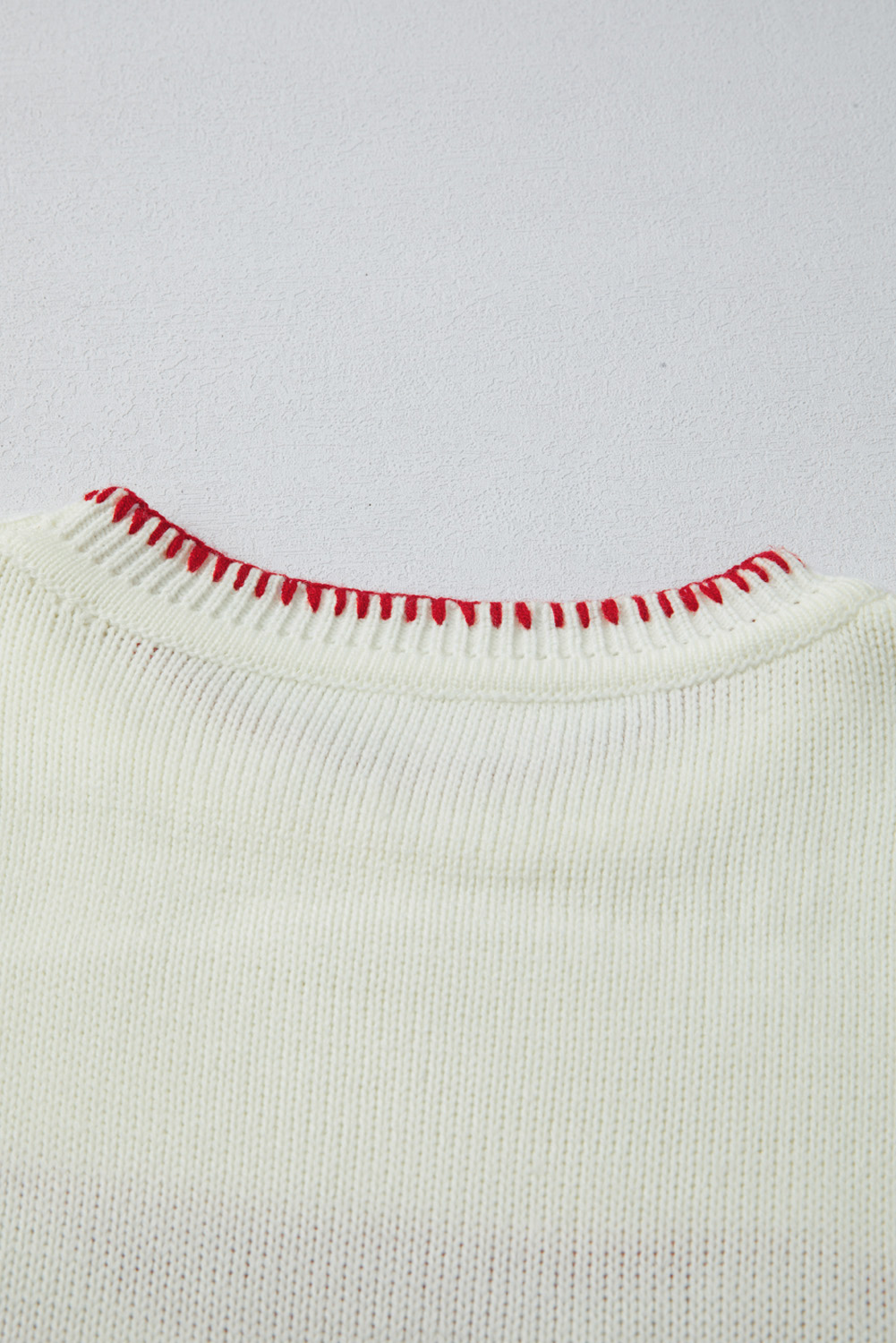 White Bow Pattern Contrast Trim Christmas Loose Graphic Sweater