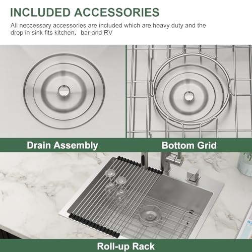 25 Inch Utility Laundry Sink Drop In 16 Gauge Stainless Steel Single Bowl Laundry Room Sink Laundry & Utility Room Kitchen Sinks 25