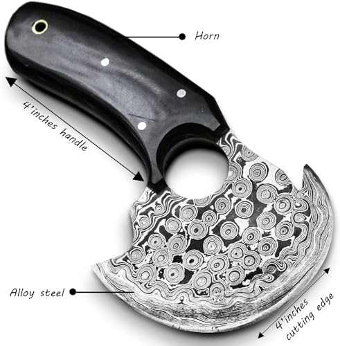 Knives - Alaskan Ulu - Mezzaluna Ulu Knife - Pizza Cutter Ulu - Traditional Ulu - Handmade Damascus Steel - Stabilized Handle - Ulu Knife - Vegetable Chopping Ulu
