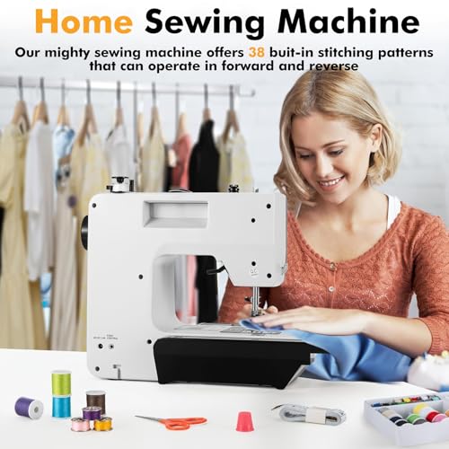 Sewing and Quilting Machine Built in Sewinglight, 38 Stitch Patterns Sewing Machine 2 Thread Lockstitch Adjustable Stitch Length 4 Step Button Hole Sewing Machine for Beginners and Adults