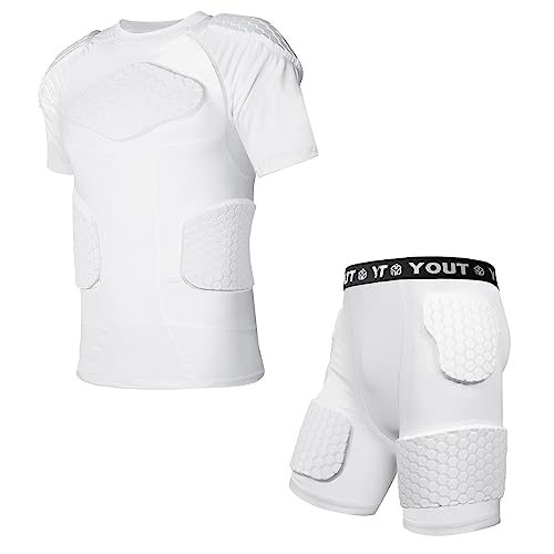 TOUYR Men's Padded Compression Shirt and Pants Training Vest Sleeveless T-Shirt and Short Set Ribs Back Thighs and Buttocks Elbow Knee Protector - Football Soccer Basketball Hockey Protective Gear