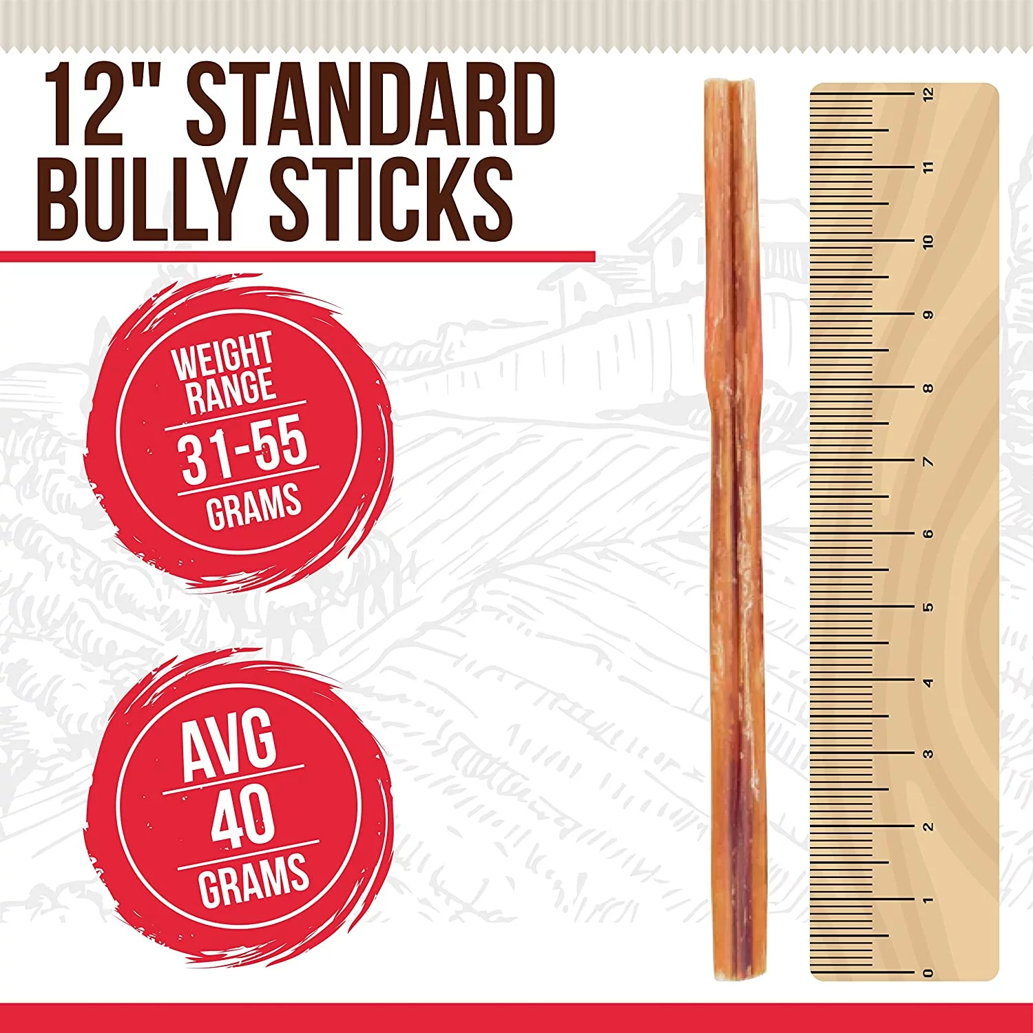 Best Dog Chews Bully Sticks- 12 inch (6 Count)- Standard Size- All Natural for Dogs Grain and Rawhide Free Beef Chews Grass-Fed Promotes Joint & Dental Health For All Breed Sizes dogs and Puppies