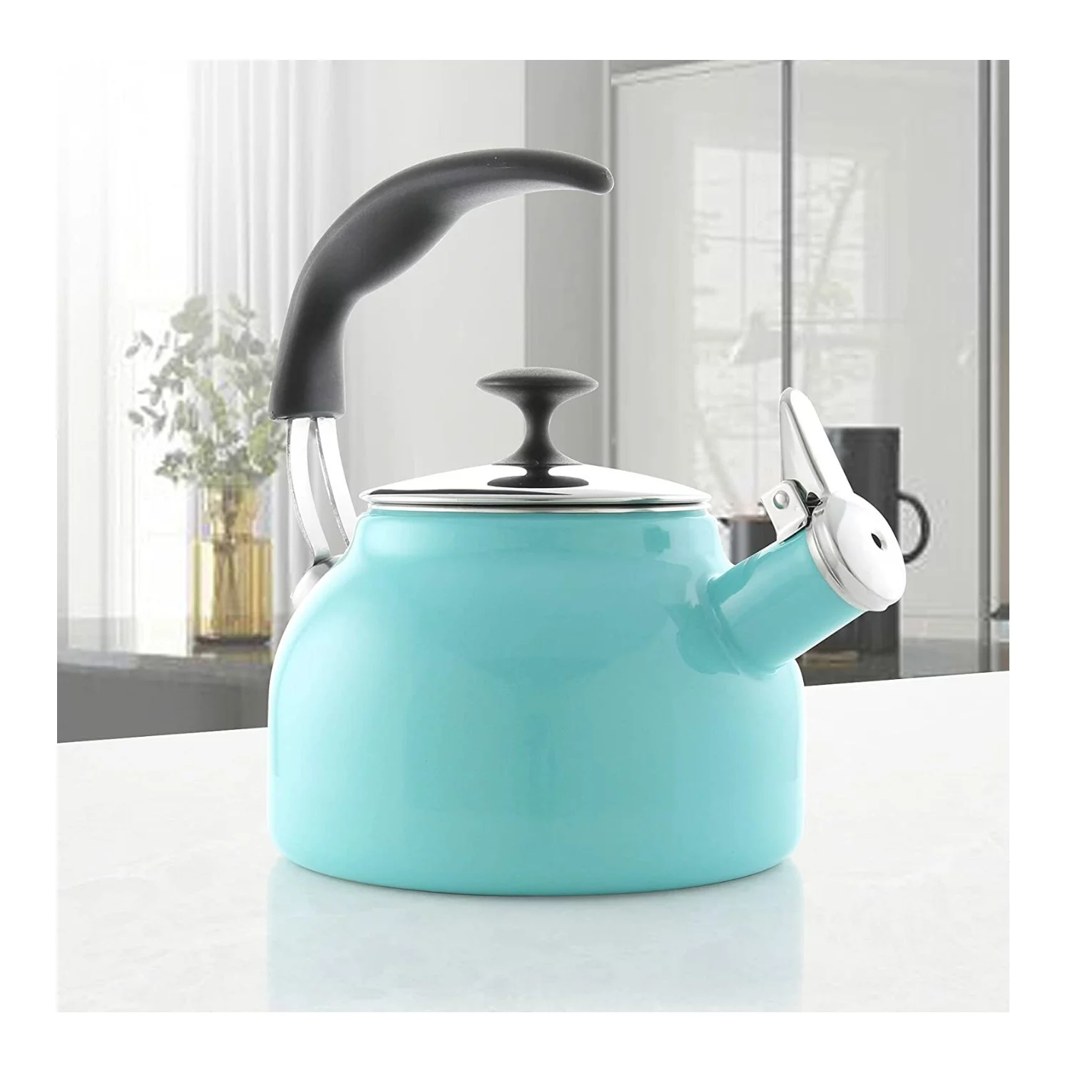 Chantal Ceylon Enamel-on-Steel Whistling Tea kettle (1.6-Quart, Aqua)