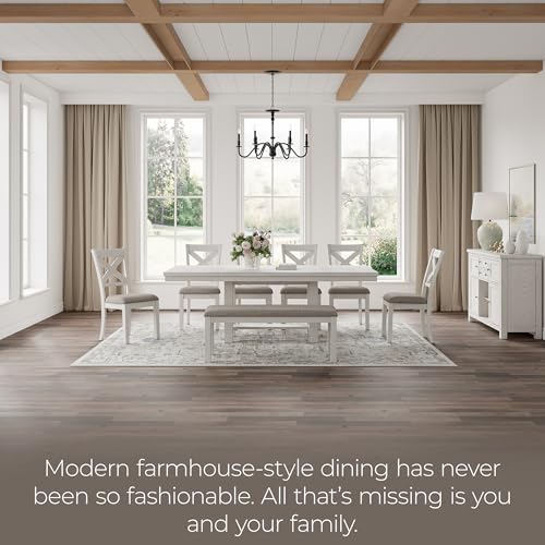 Signature Design by Ashley Robbinsdale Casual Removable Center Leaf Dining Extension Table with Trestle Base, White