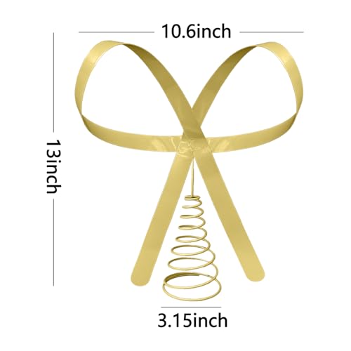 Large Brass Bow Tree Topper，Gold Bows Decoration for Christmas Tree Topper，Xmas Tree Topper Decoration for Indoor Outdoor Home Room Party（10.6 X 13 inch）