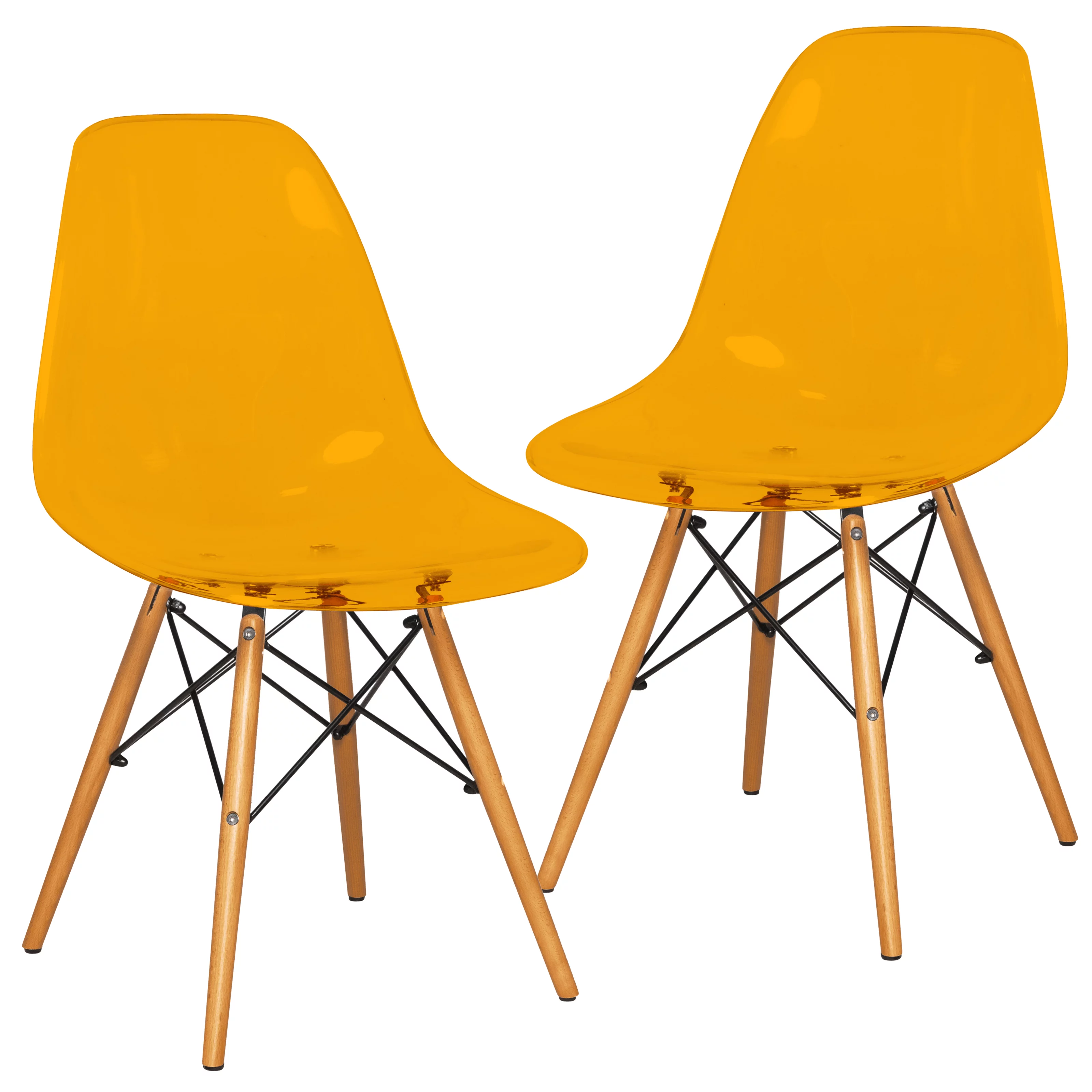 LeisureMod Dover Molded Side Chair Set of 2 (Transparent Orange)