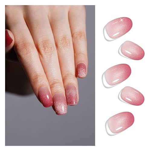 DANNI & TONI Semi Cured Gel Nail Strips Christmas Santa Claus Snowflakes Cat Eye Gel Nail Wraps 28 Stickers | Mistletoe Meow