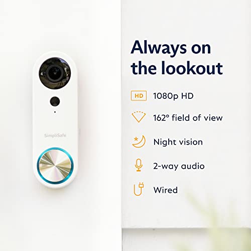 SimpliSafe Wired Doorbell,1080p - Compatible with SimpliSafe Home Security System - Latest Gen