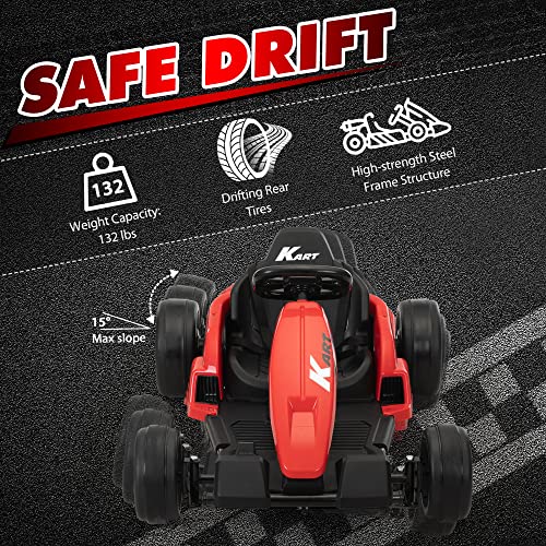 TOBBI 24V Go Kart Electric Drift Kart for Kids 4-16 Year, Ride on Car, 8 MPH Battery Powered Crazy Cart for Kids, Electric Ride On Car with Protective Suit, Safety Belt, Music, Horn, LED Light, USB