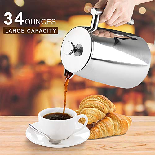 Secura French Press Coffee Maker, 50-Ounce, 304 Stainless Steel Insulated Coffee Press with Extra Screen