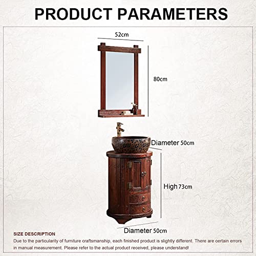 Freestanding Pedestal Sink Hotel Art Basin, Retro Style Bathroom Sink Cabinet Set, Free Standing Basin Vanity Cabinet Unit Round Sink Storage Furniture Unit 19.6x28.7in ( Color : Wood Color , Size : N