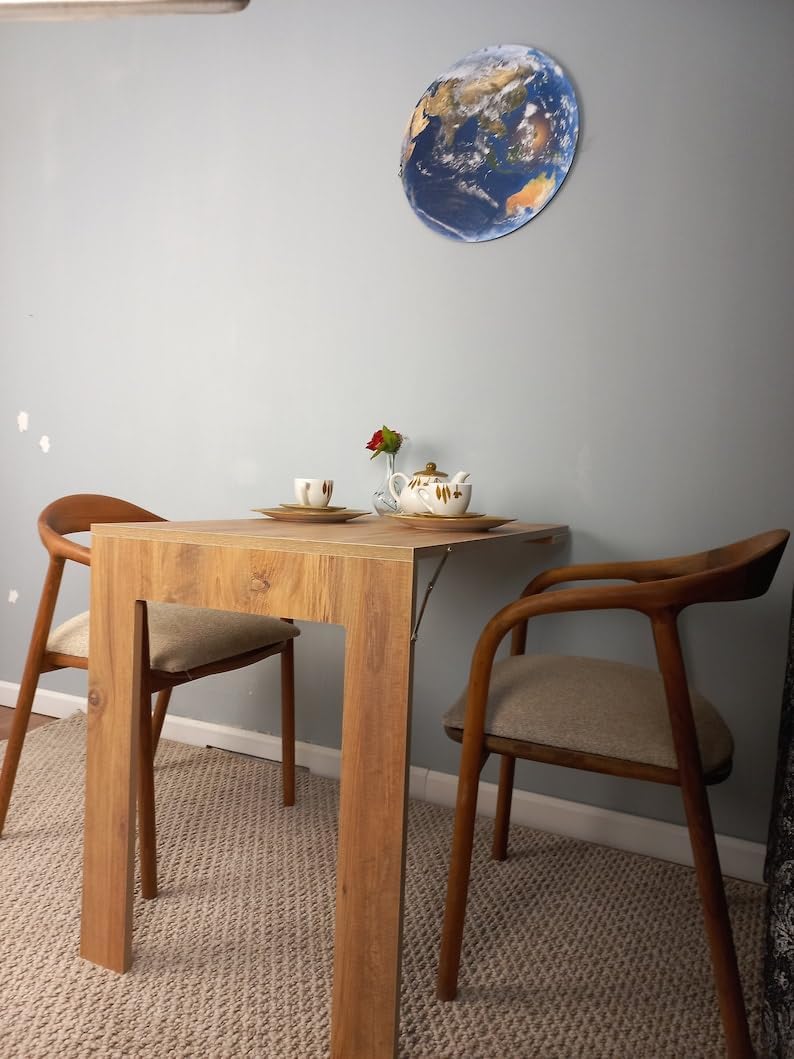 Wall Mounted Folding Table, Framed Folding Table, Foldable Kitchen Table, Space Saving Dining Table, Murphy Desk, Customizable Table, Pine (Walnut,18''x28.3'')