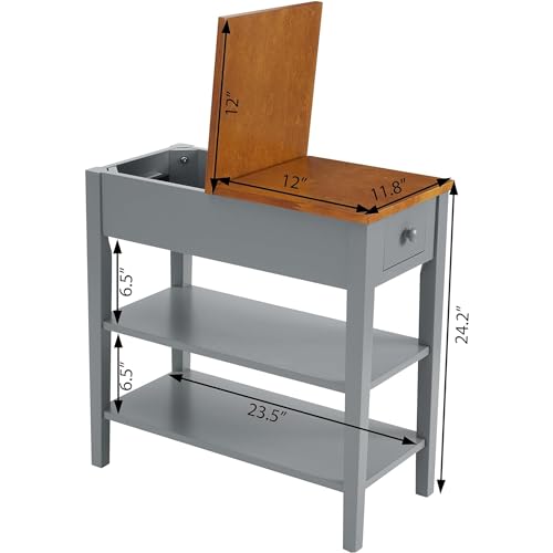 Side Table with Charging Post, End Table with USB Port and Socket, Nightstand with Storage Cabinet for Living Room, Bedroom, Modern Farmhouse Style (Gray)