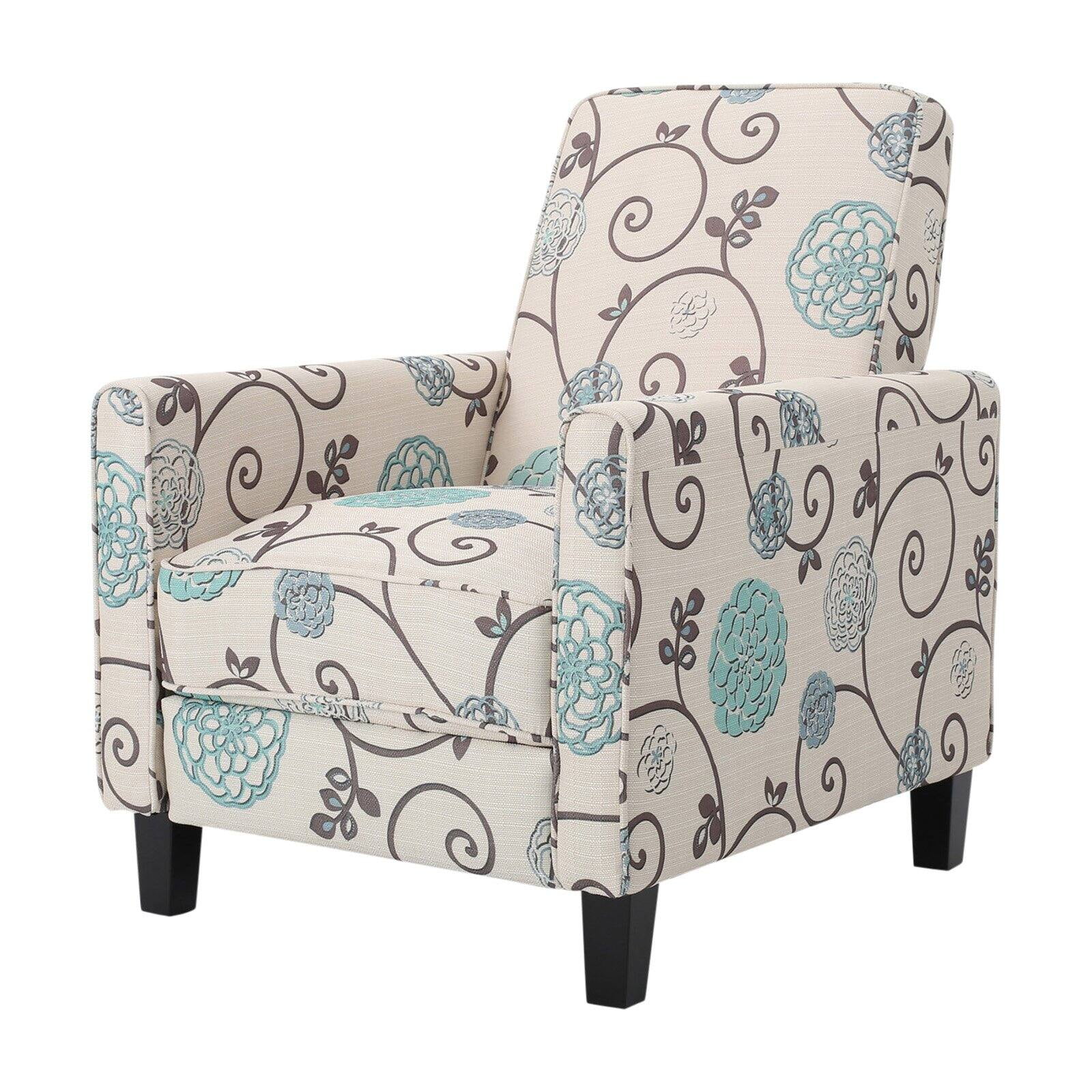 Darvis White and Blue Fabric Recliner