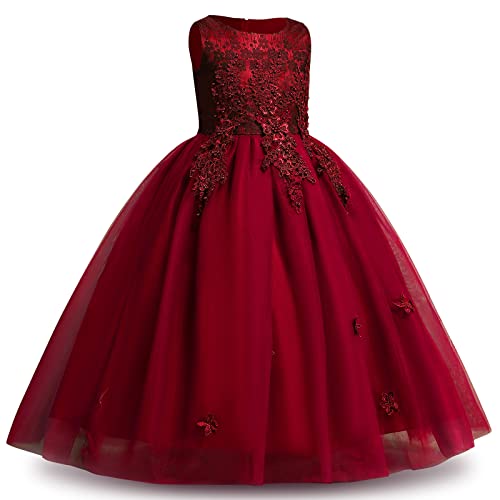 Flower Girl Lace Dress for Kids Wedding Bridesmaid Pageant Party Formal Long Gown Princess Communion Tulle Dresses 3-12