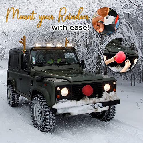 EcoNour Car Reindeer Antlers & Nose for Christmas | Decoration Kit with Reindeer Antler, Jingle Bells & Nose | Horns Set Made of Sponge Stuffings | Rudolph Car Decoration for Christmas