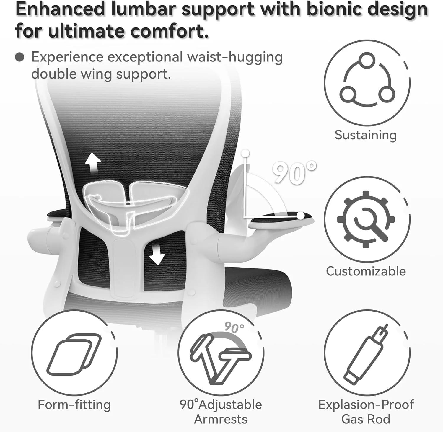 JIAH Office Chair, Office Chair,Breathable Mesh Desk Chair, Computer Chair with Flip-up Armrests, Rolling Swivel Task Chair,Home Office Desk Chair (White)