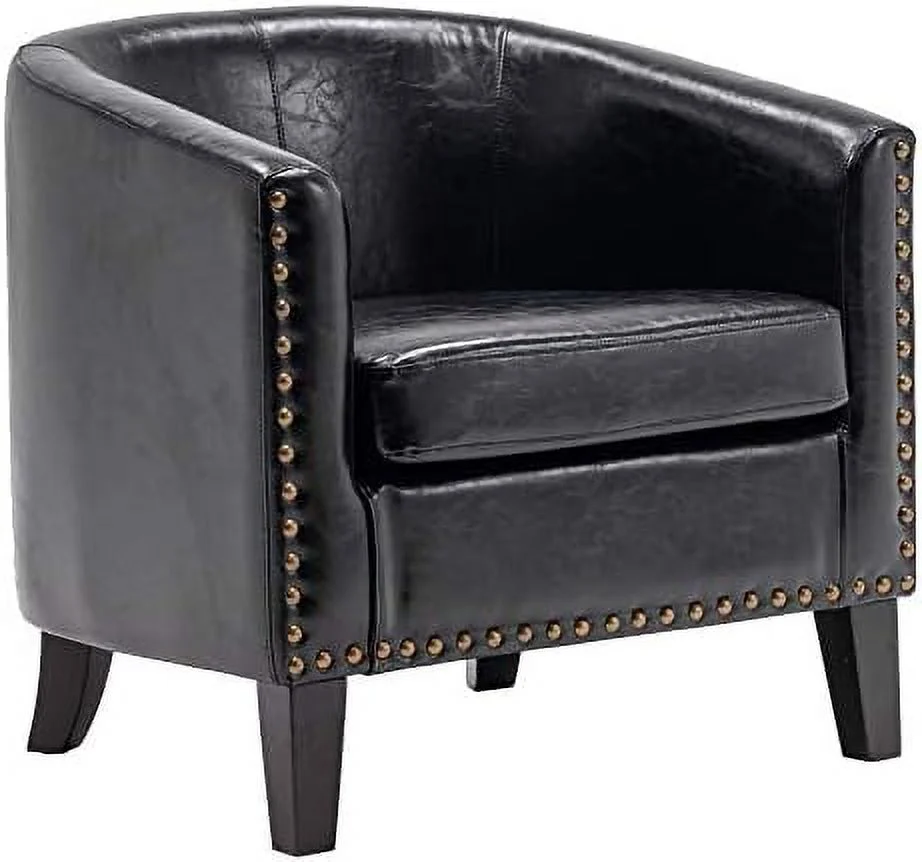 TJUNBOLIFE Elegant Barrel Chairs Set of 2  Faux Leather Bucket Chairs Accent Chairs for Living Room  Upholstered Tub Chairs Fireside Charis Corner Chairs in Antique Style for Bedroom/Offi