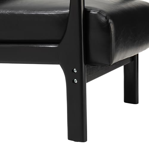 Glitzhome 2 Set Mid Century Black Accent Armchair, Single Reading Armchair PU Leather Lounge Chair with Walnut Ruberwood Frame