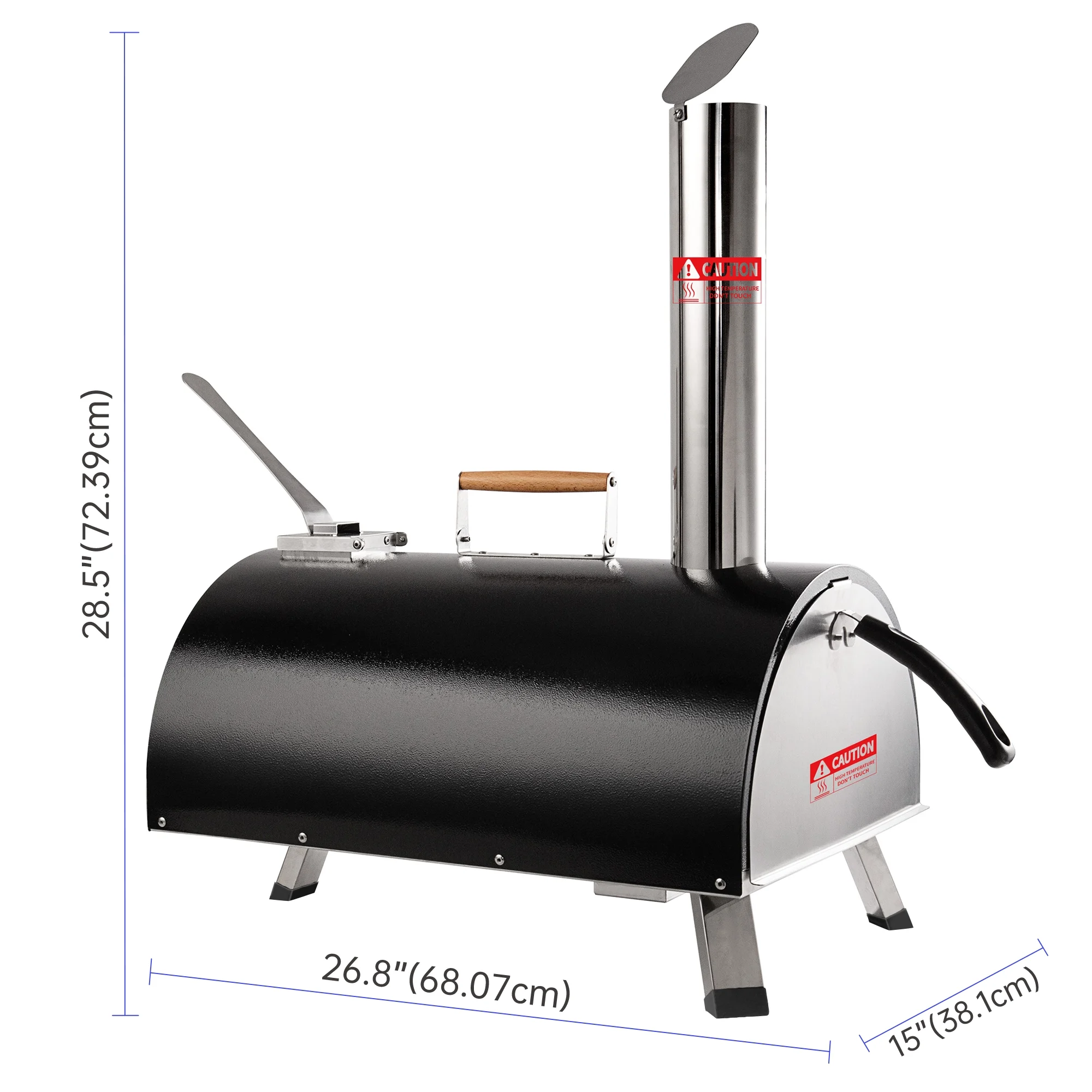Portable Black Outdoor Pizza Oven - Automatic Rotatable, Stainless Steel Wood Fired Pizza Maker with Thermometer & Carry Bag