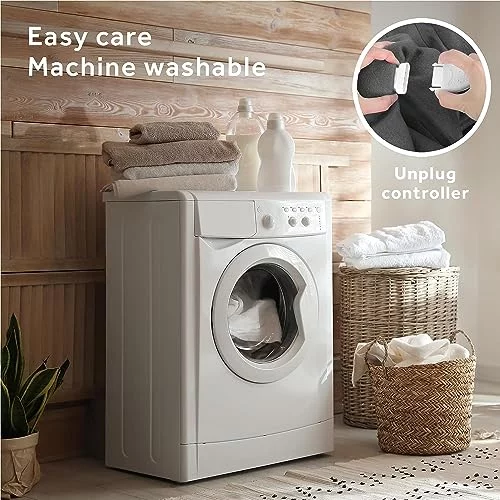 Sunbeam Royal Luxe Sherpa Night Fog Heated Blanket Machine Washable, King