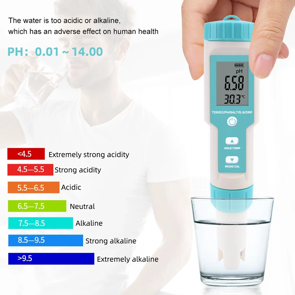 Arealer Salinity Monitor,With C-600 Ph 1 Pocket Water Meter Pools Water In 1 Pocket Tester With C-600 7 In 1 Pocket Water Quality Ph Meter Water Quality Tester Quality Tester With Qisuo Havou