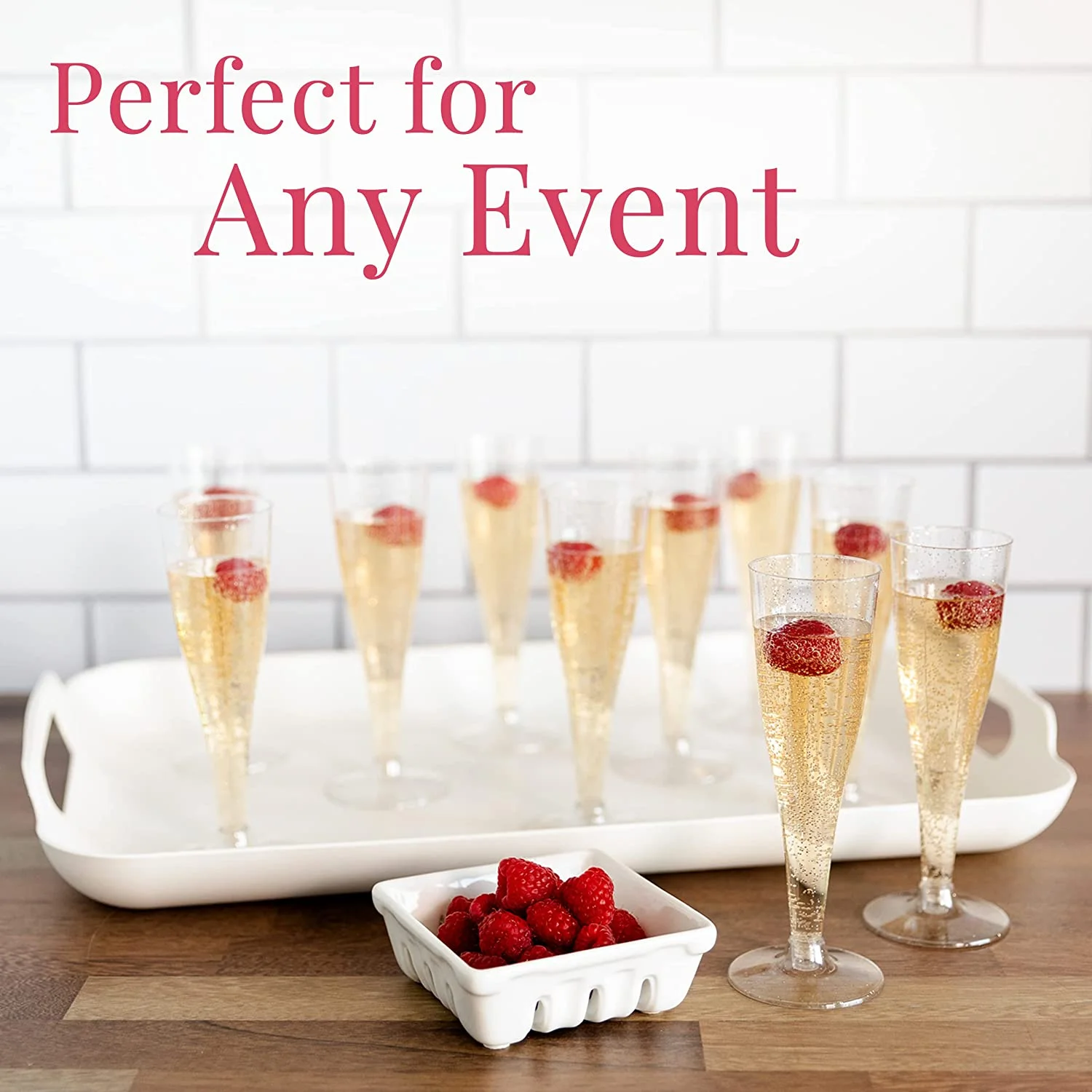 Prestee Plastic Champagne Flutes Disposable - 100 Pack | Silver Glitter Plastic Champagne Glasses | Glitter Clear Plastic Cups | Mimosa Glasses | Wedding Party Bulk Pack