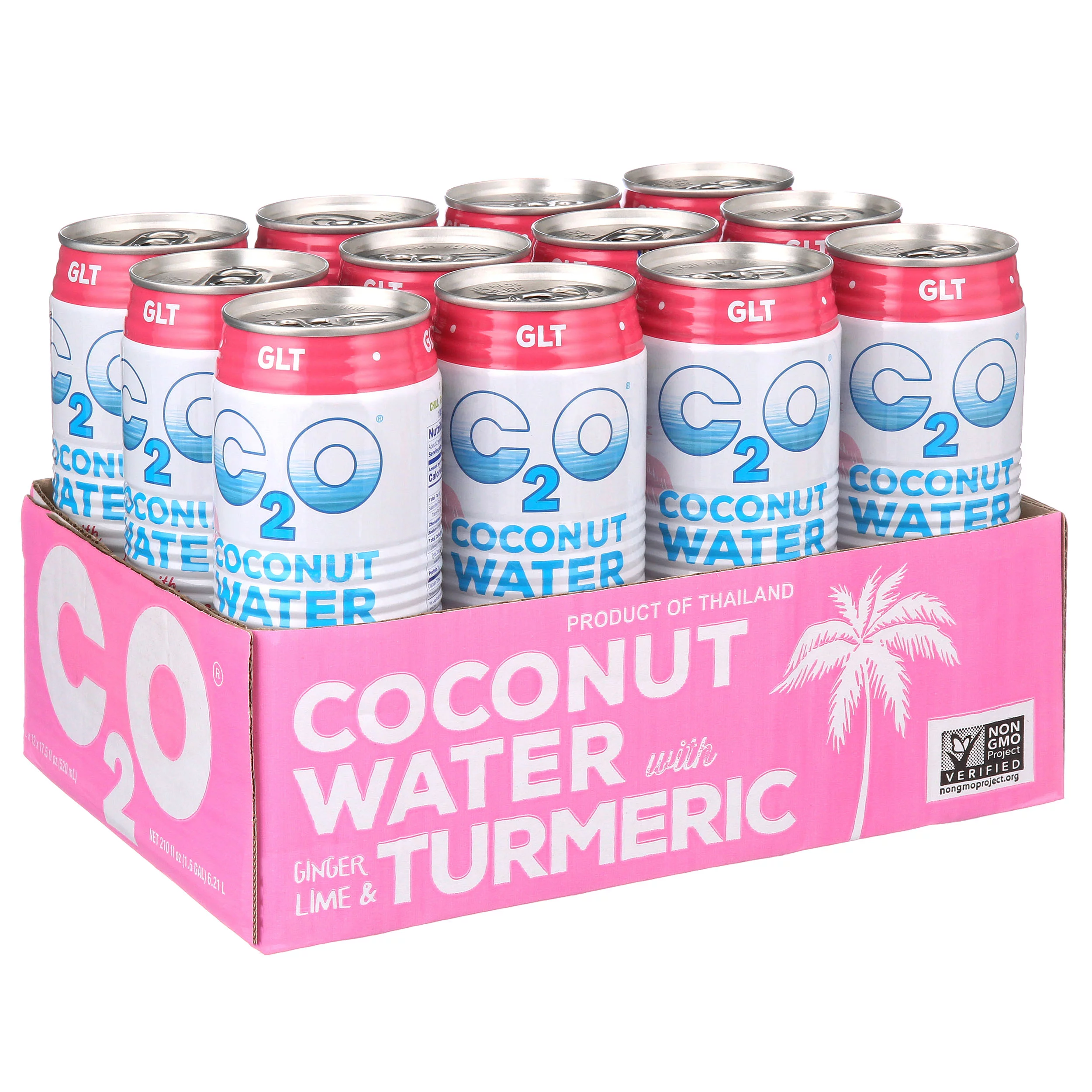 C2O Pure Coconut Water with Ginger, Lime and Turmeric, 17.5 fl oz, 12 Pack