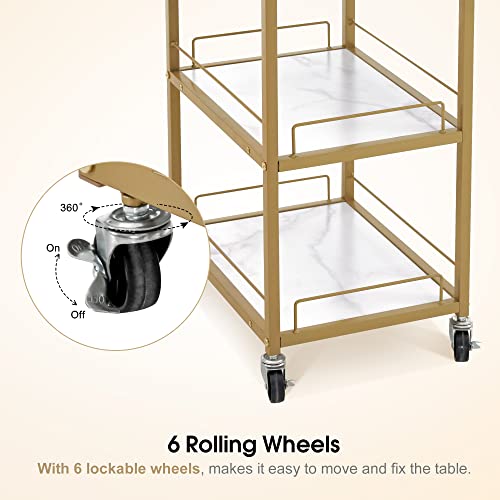 BarberPub Multifunctional Nail Table with Rolling Wheels, Spa Beauty Manicure Desk, Modern Simple Makeup Station 2401 (White)