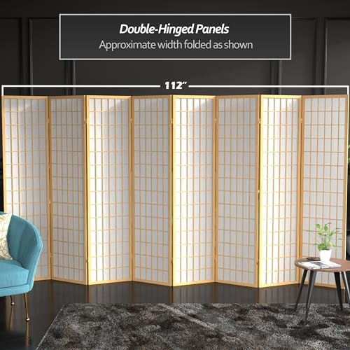 Red Lantern 6 ft. Tall Window Pane Shoji Screen-Natural-4 Panels Room Divider