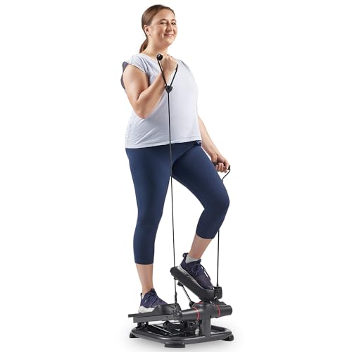 Sunny Health & Fitness 2-in-1 Premium Power Stepper with Resistance Bands, Low-Impact Cardio, Space-Saving, Height-Adjustable, with Enhanced Bluetooth Connectivity with Free SunnyFit App