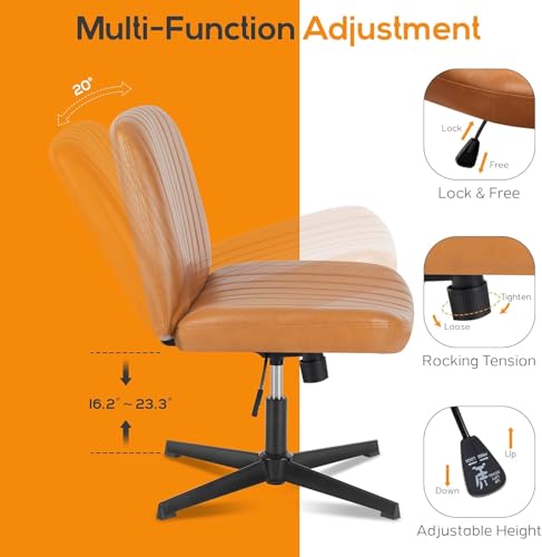 DUMOS Criss Cross Chair Legged Office Wide Comfy Desk Seat, No Wheels Armless Computer Task Seating, Swivel Vanity Home Height Adjustable