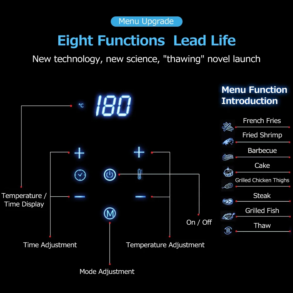 Dcenta Air Fryer 5.5L Household Large Capacity LCD Electric Air Fryer with Bakeware, 1300W Power, Timer-Perfect for Home Cooking