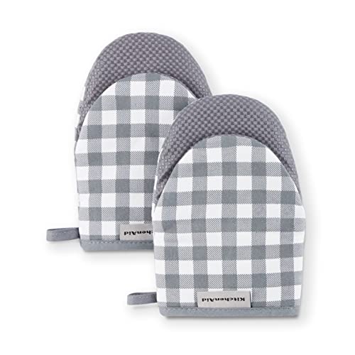 KitchenAid Gingham Cotton Mini Oven Mitt 2-Pack Set, Passion Red, 5.5
