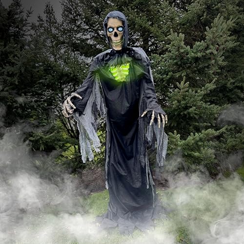 Haunted Hill Farm Motion-Activated 7.5-Ft. Tall Smoldering Ghoul, Plug-in Talking Scare Prop Animatronic with Spooky Sound Effects and Lights for Indoor or Covered Outdoor Creepy Halloween Decoration
