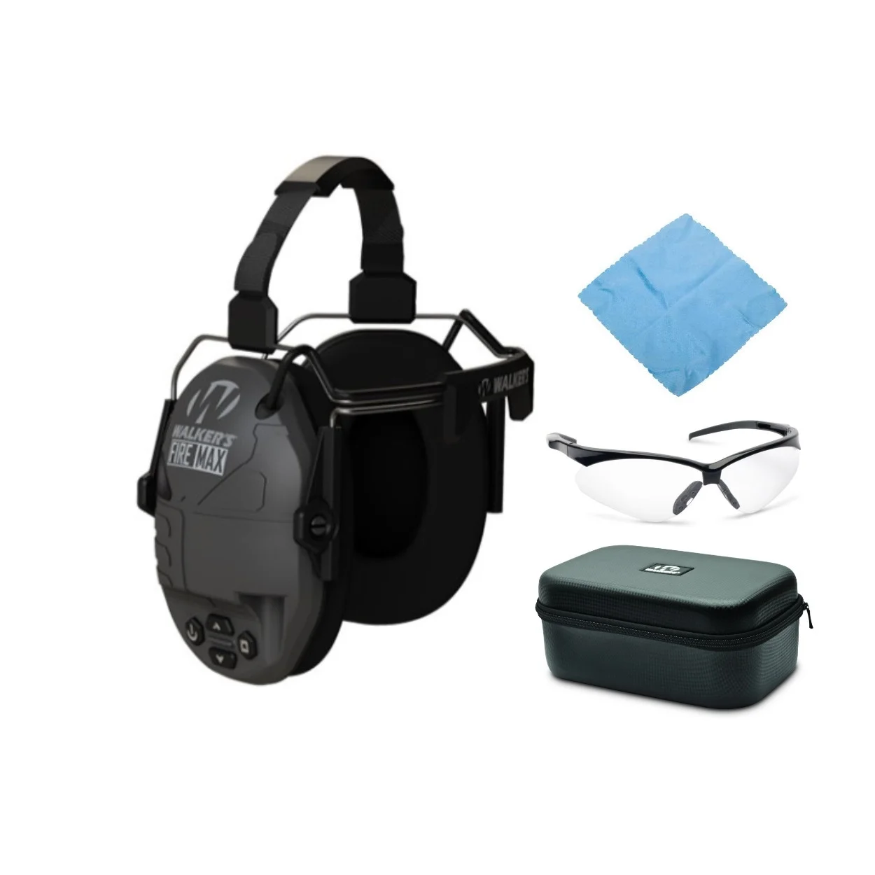 Walker's FireMax Behind the Neck Muff w/ Large Protective Carrying Case Bundle