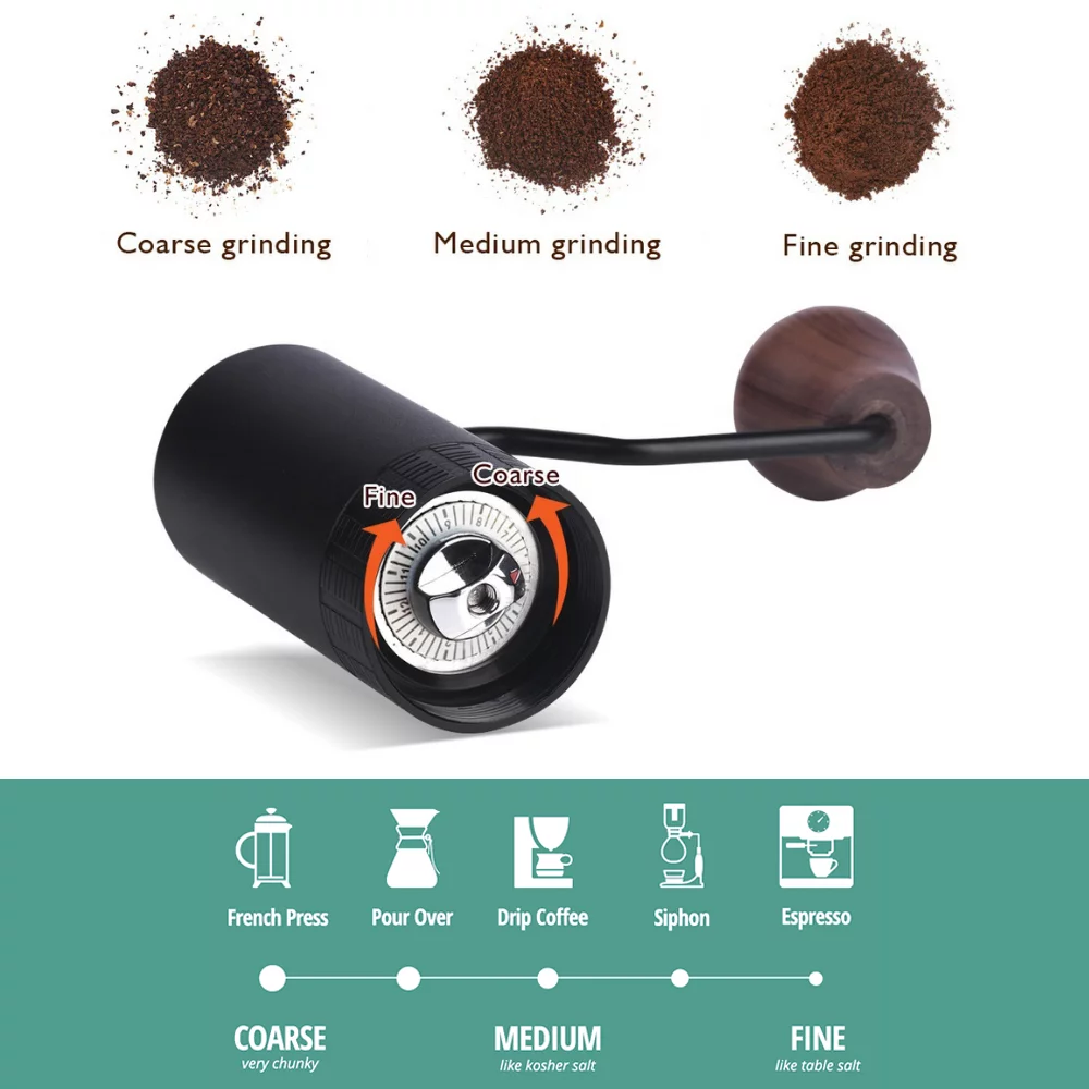 West Coast Chef Manual Burr Coffee Grinder - Precision Steel Burr Grinder With Coarseness Adjustment Dial, Conical Burr Grinder, Coffee Bean Grinder, Manual Coffee Grinder, Hand Coffee Grinder