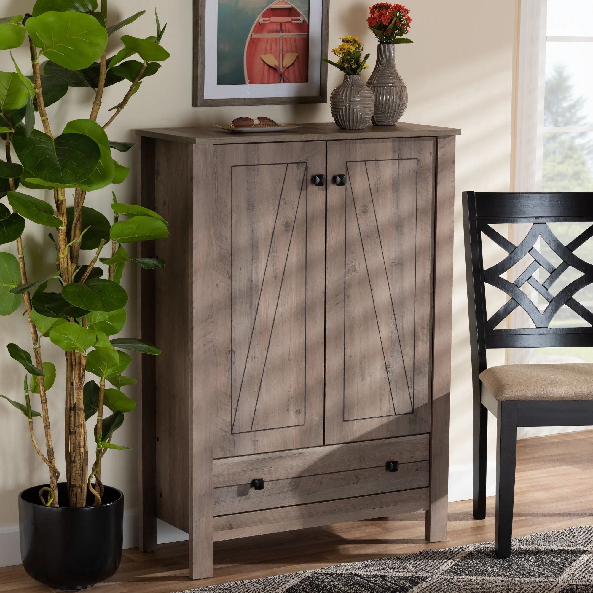 Baxton Studio Derek Modern and Contemporary Transitional Natural Oak Finished Wood 1-Drawer Shoe Cabinet