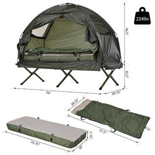 Outsunny Portable Camping Cot Tent with Comfortable Air Mattress, Warm and Cozy Sleeping, Night