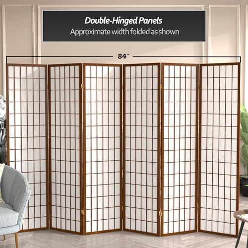 Red Lantern 6 ft. Tall Window Pane Shoji Screen-Natural-4 Panels Room Divider