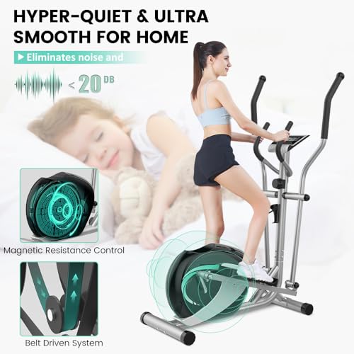 Dripex Elliptical Exercise Machine, Hyper-Quiet Elliptical Machine for Home w/Magnetic Driving System, 8-Level Resistance, 6KG Flywheel, LCD Monitor, Pulse Sensor, Bottle Holder