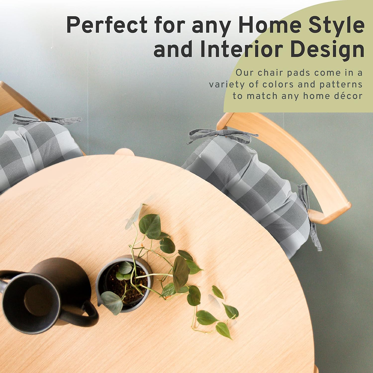 – Fiber Filled Premium Chair Pads - Chair Pads with Tiebacks –14” L X 15” W – Gray - Set of 4