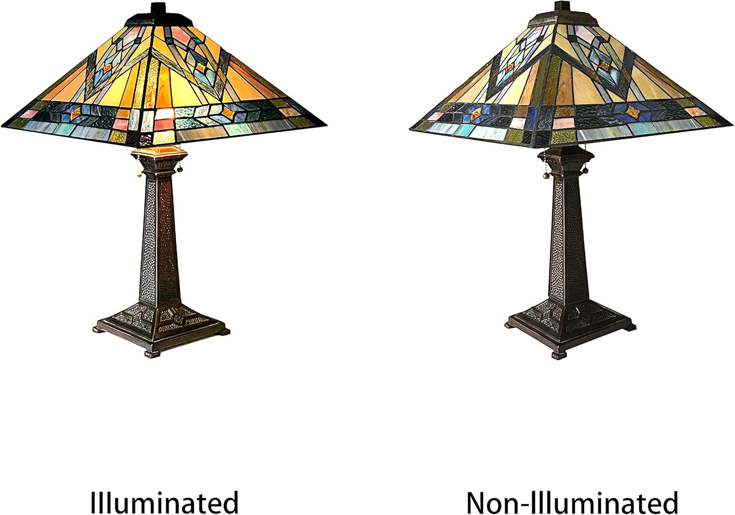 Tiffany-Style Mission 2 Light Antique Dark Bronze Table Lamp 16