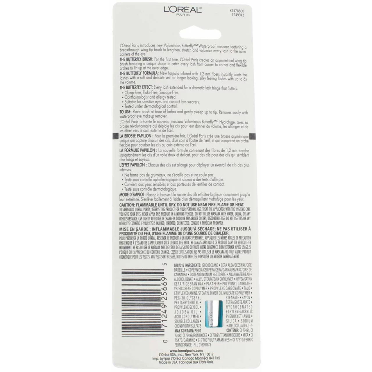 L'Oreal Paris Voluminous Butterfly Waterproof Mascara, Blackest Black [871] 0.21 oz - (Pack of 4)