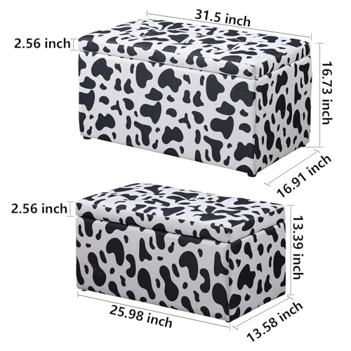 Storage Ottoman Bench with 2.56-inch Thick Seat, 31.5 inch Nesting Ottoman Set of 2, Hinged Flip Top Bench with Storage for Living Room, Bedroom, Beige