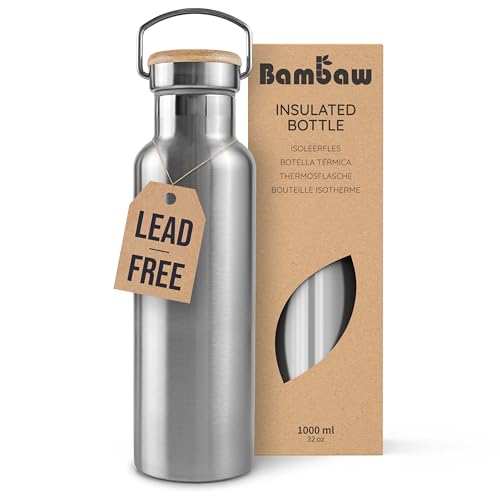 Bambaw 32 oz Water Bottle | Insulated Water Bottles | Water Bottle Stainless Steel | Insulated Travel Water Bottle | Insulated Water Bottle | Stainless Steel Water Bottles | 1 Liter Water Bottles