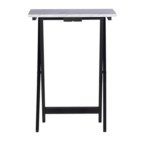 Pemberly Row 5 Piece Wood Folding Faux Marble Table Tray Set in Brown